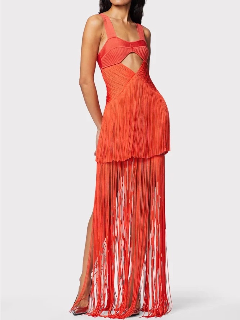 Herve Leger Halterneck Color Flame Evening Fringe FRI8416837-627 NWT
